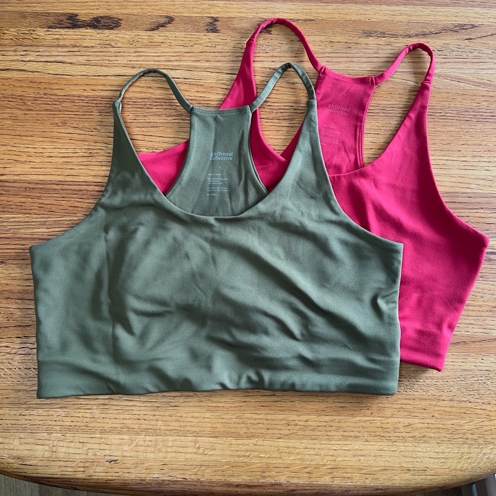 Girlfriend Collective Women's Olive and Red Racerback Bralette bundle of 2